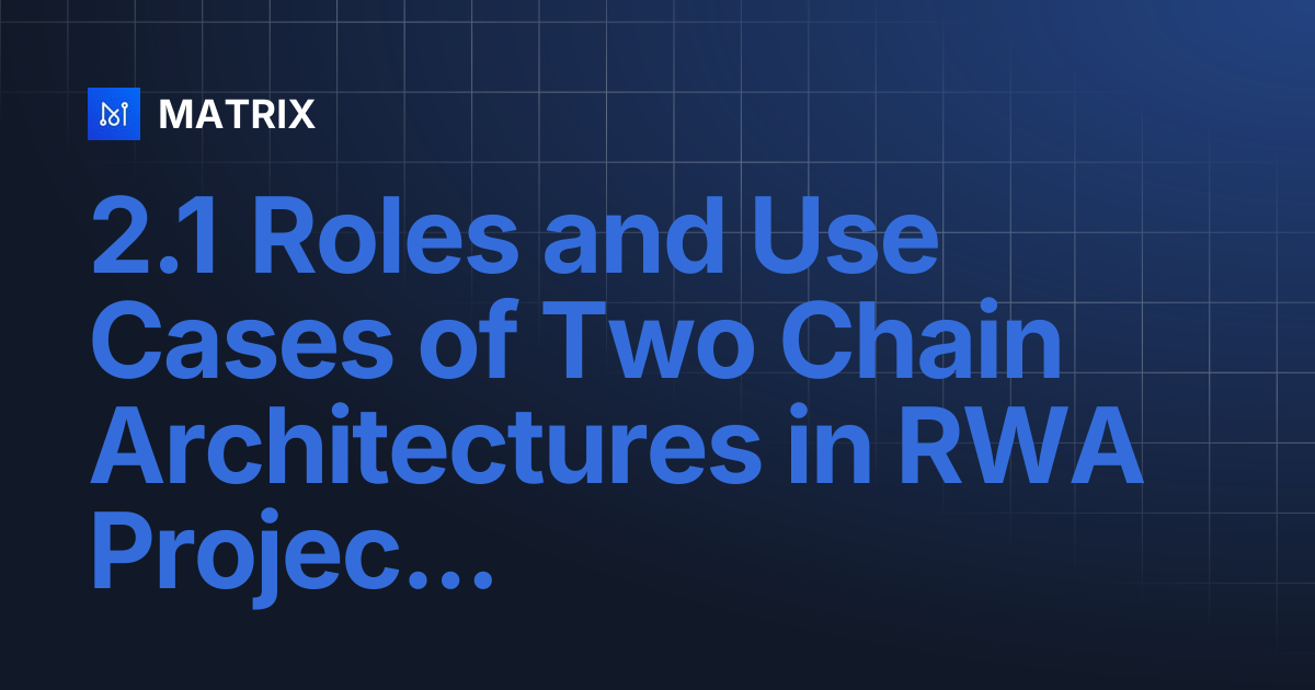 2.1 Roles and Use Cases of Two Chain Architectures in RWA Projects | MATRIX